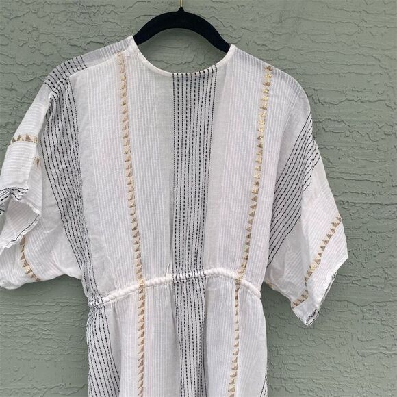 Blue Island XS White Cover Up with Gold and Black Embroidery Drawstring Waist - Picture 8 of 11